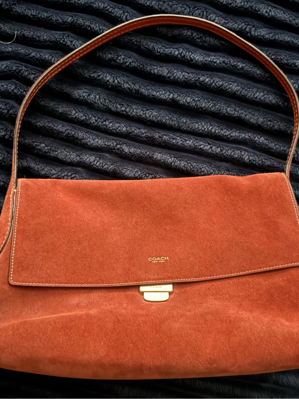 Coach Chelsea 36 Suede Shoulder Bag in Clay with Gold Hardware